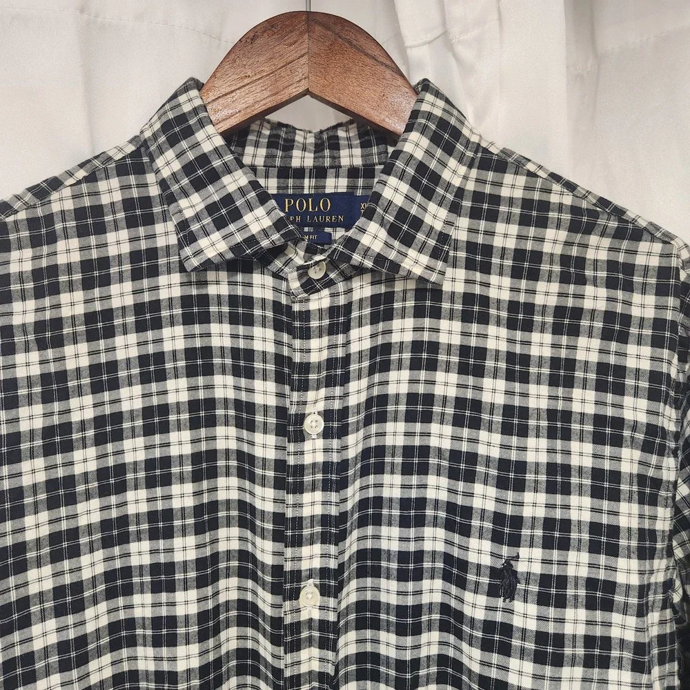 Polo Ralph Lauren‎ Dress Shirt Men's XL  Black White Slim Fit Pony Long Sleeve